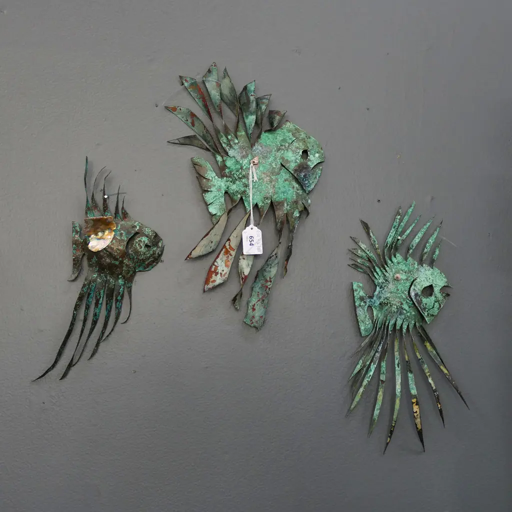 3 VERDIGRIS COPPER ART FISH H.350mm Image 1++