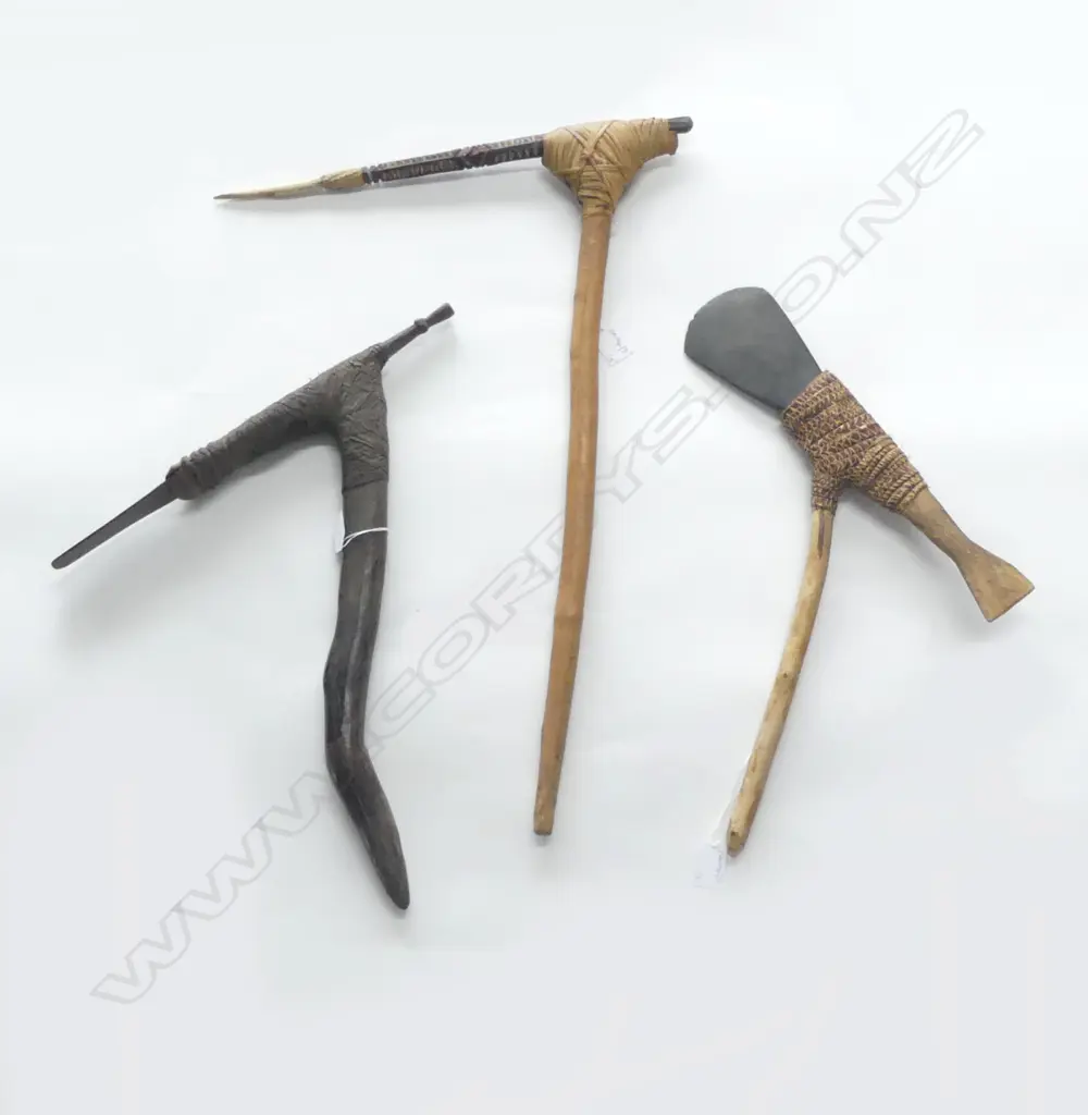 THREE P.N.G HAFTED ADZE ONE STONE ONE METAL AND ONE BONE  L 630 MM Image 1++