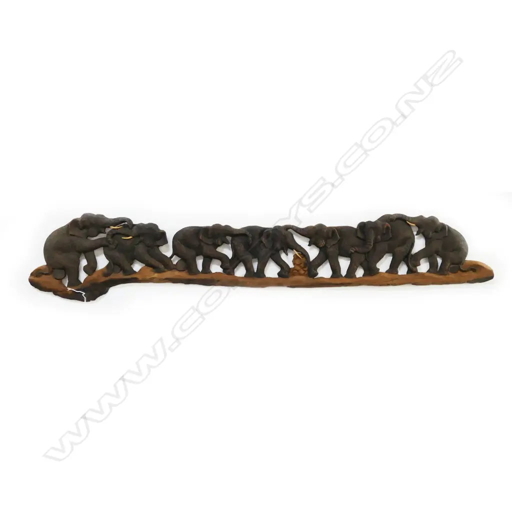 CARVED WOOD AFRICAN ELEPHANT WALL PLAQUE L1250MM Image 1++