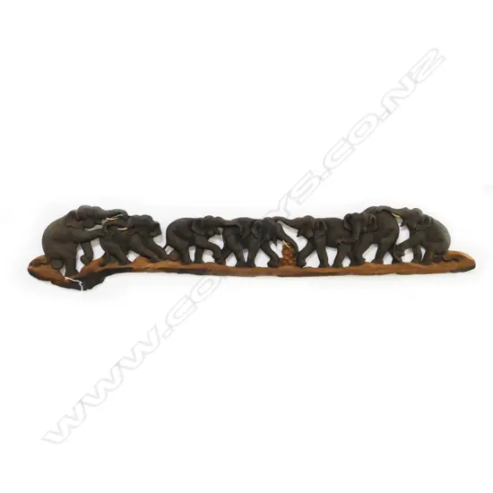 CARVED WOOD AFRICAN ELEPHANT WALL PLAQUE L1250MM