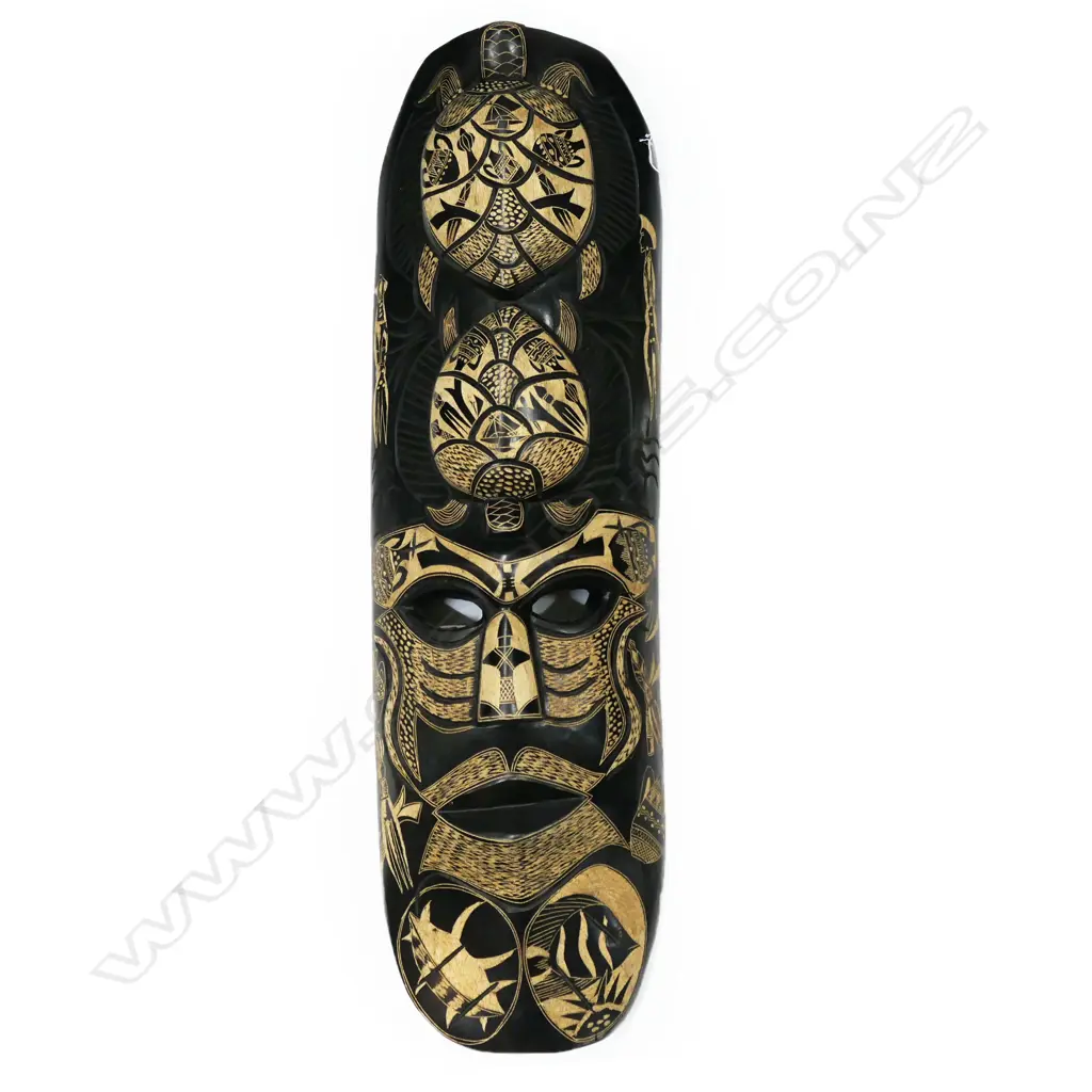 LARGE CARVED FIJI ISLAND TURTLE FACE MASK H1140MM Image 1++