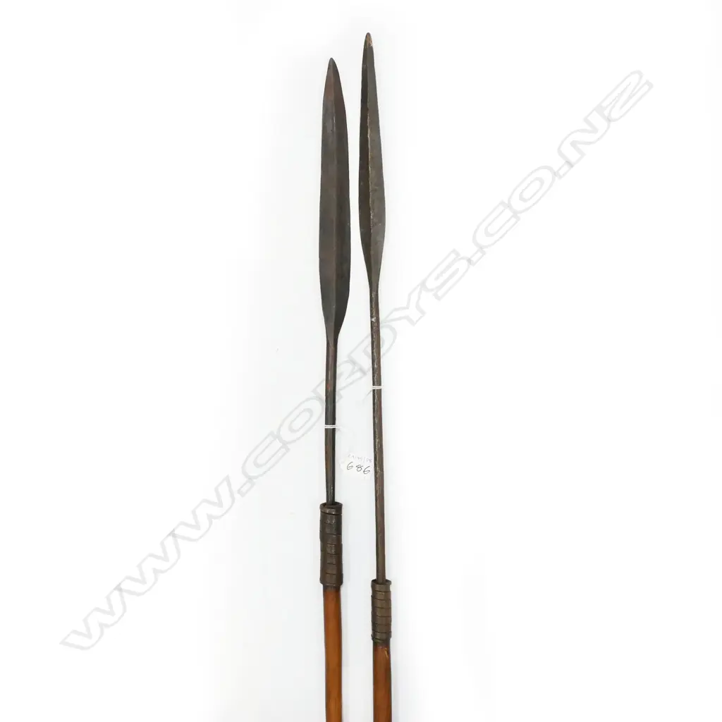 2 ASSENGI WOOD SHAFTED IRON SPEARS L1330MM Image 1++