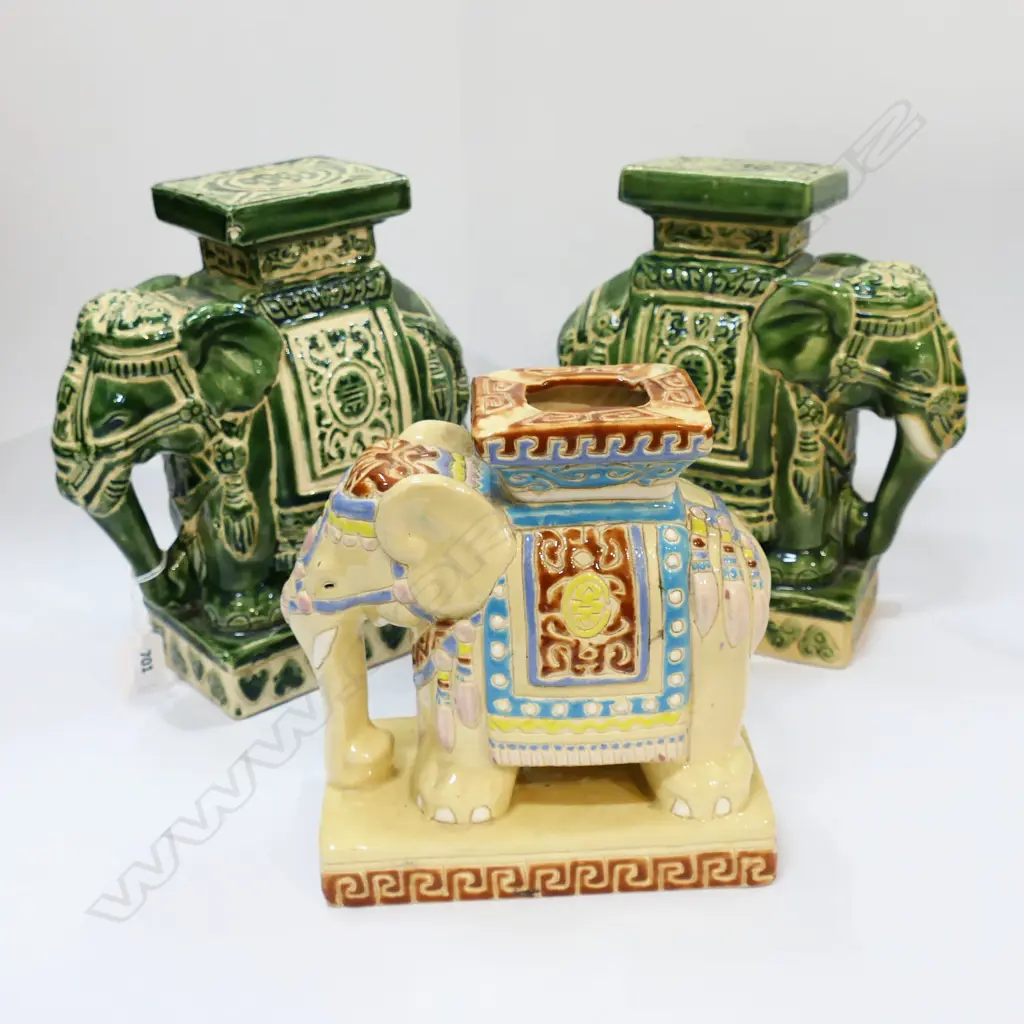 PR GREEN GLAZED CERAMIC ELEPHANTS + ANOTHER H.250mm Image 1++