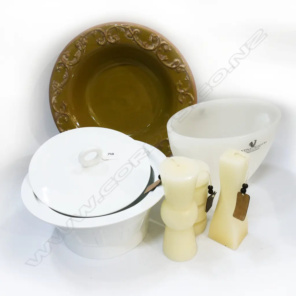 BERNARDAUD LIMOGES 'NAXOS' TUREEN 290mm dia HAIRLINE, LG GLAZED BOWL 385mm dia, ICE BUCKET & 3 CANDLES Image 1++