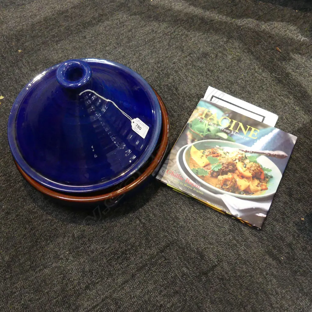 BLUE GLAZED TAGINE 285mm dia + RECIPE BOOK Image 1++