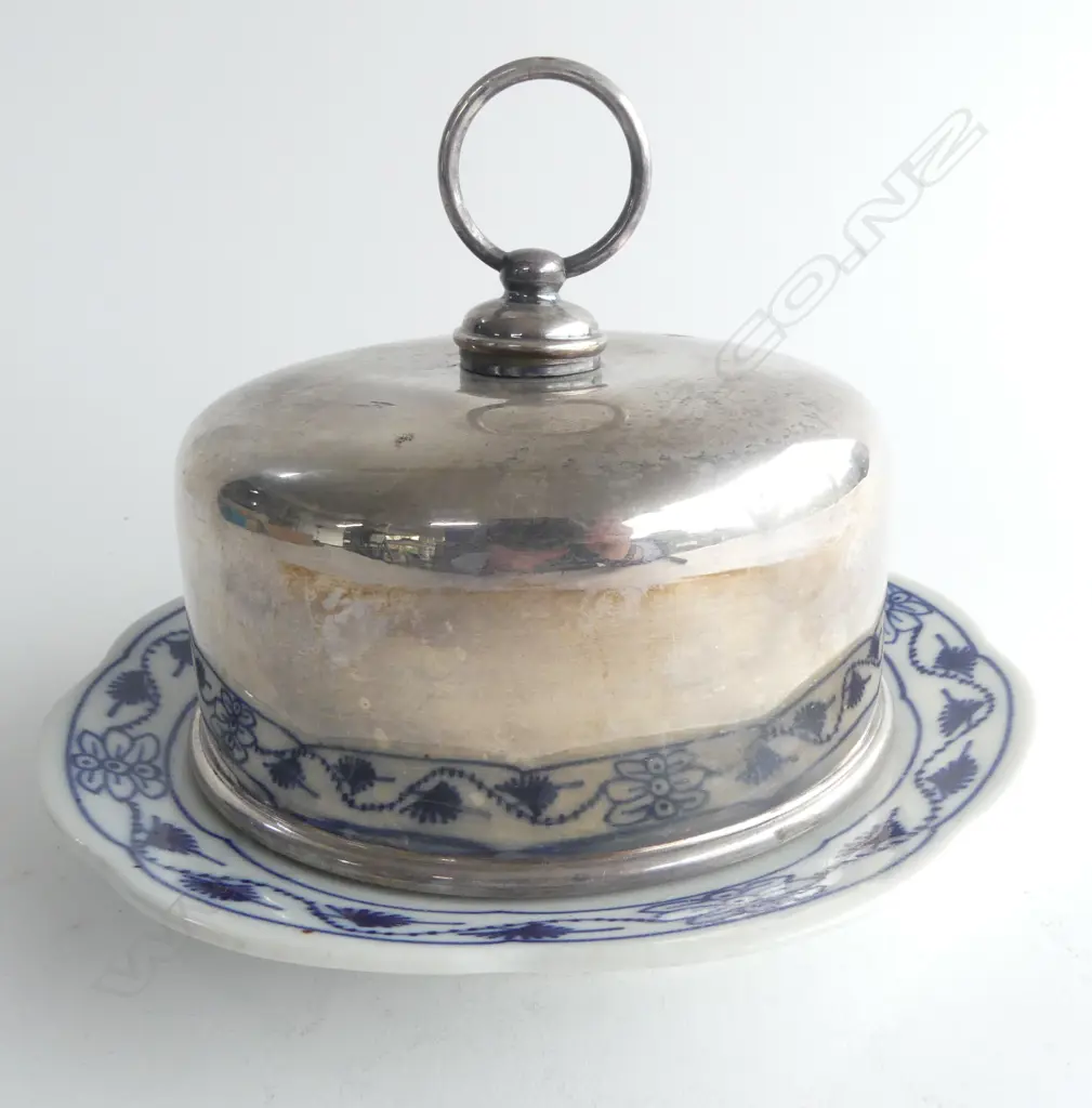 SILVER PLATE AND CHINA CHEESE/BUTTER DISH Image 1++
