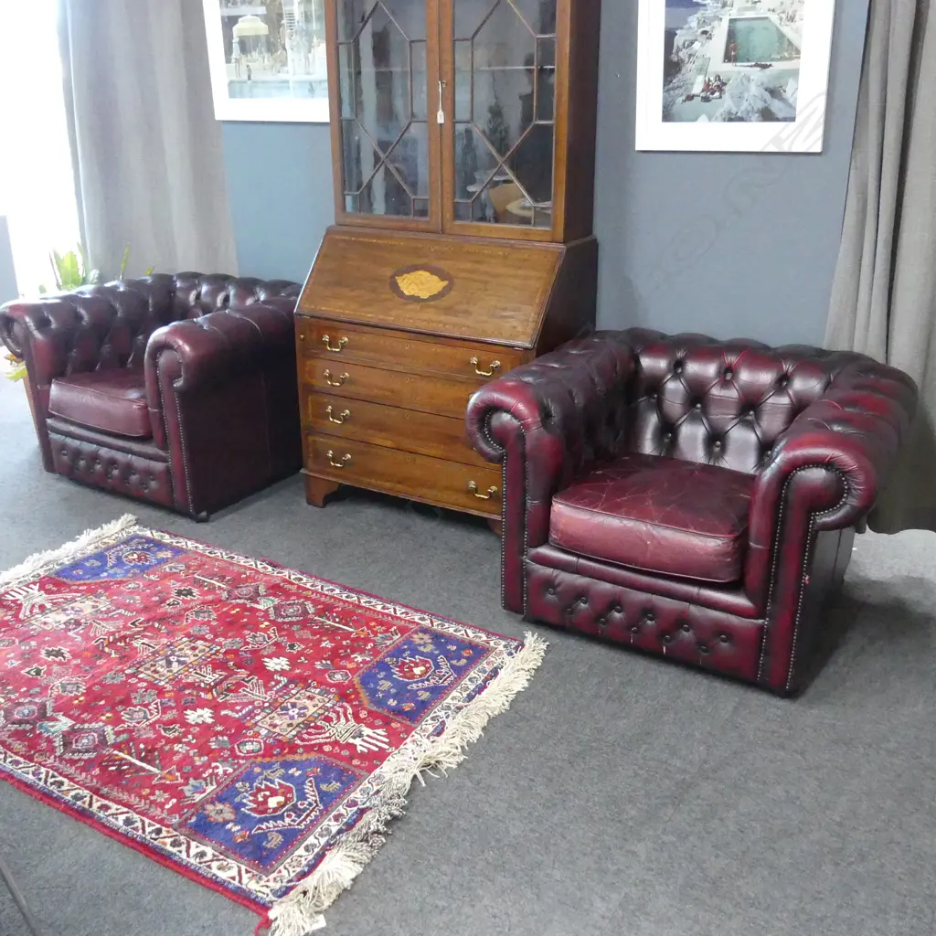 PR DARK MAROON LEATHER CHESTERFIELD ARMCHAIRS 1000x900x700mm Image 1++