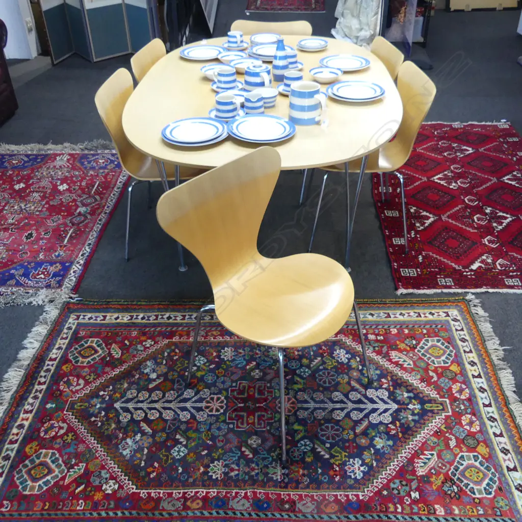 FRITZ HANSEN TABLE MADE IN DENMARK 1998 1800x1200x700mm + 6 CHAIRS ARNE JACOBSEN DESIGN some fading Image 1++