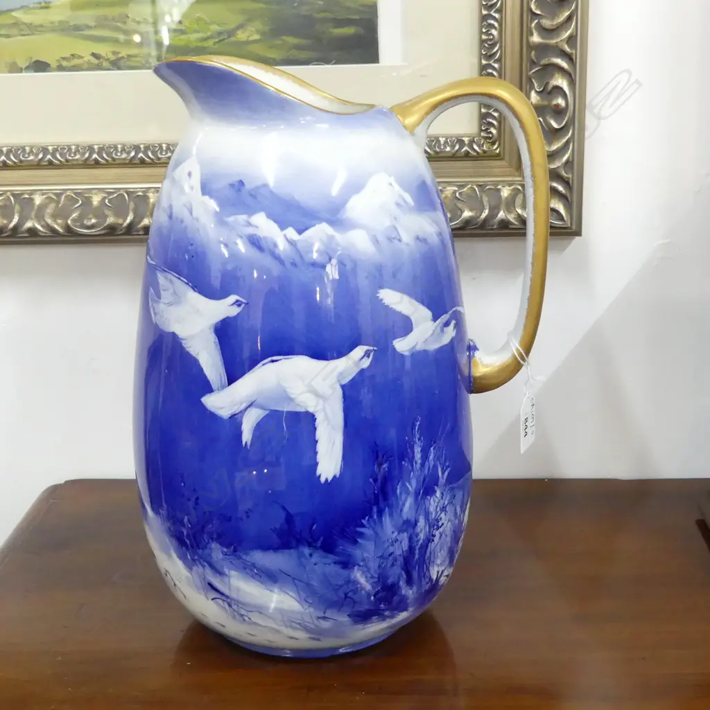 LG ANTIQUE BLUE JUG w. GILT HANDLE H.340mm Image 1++