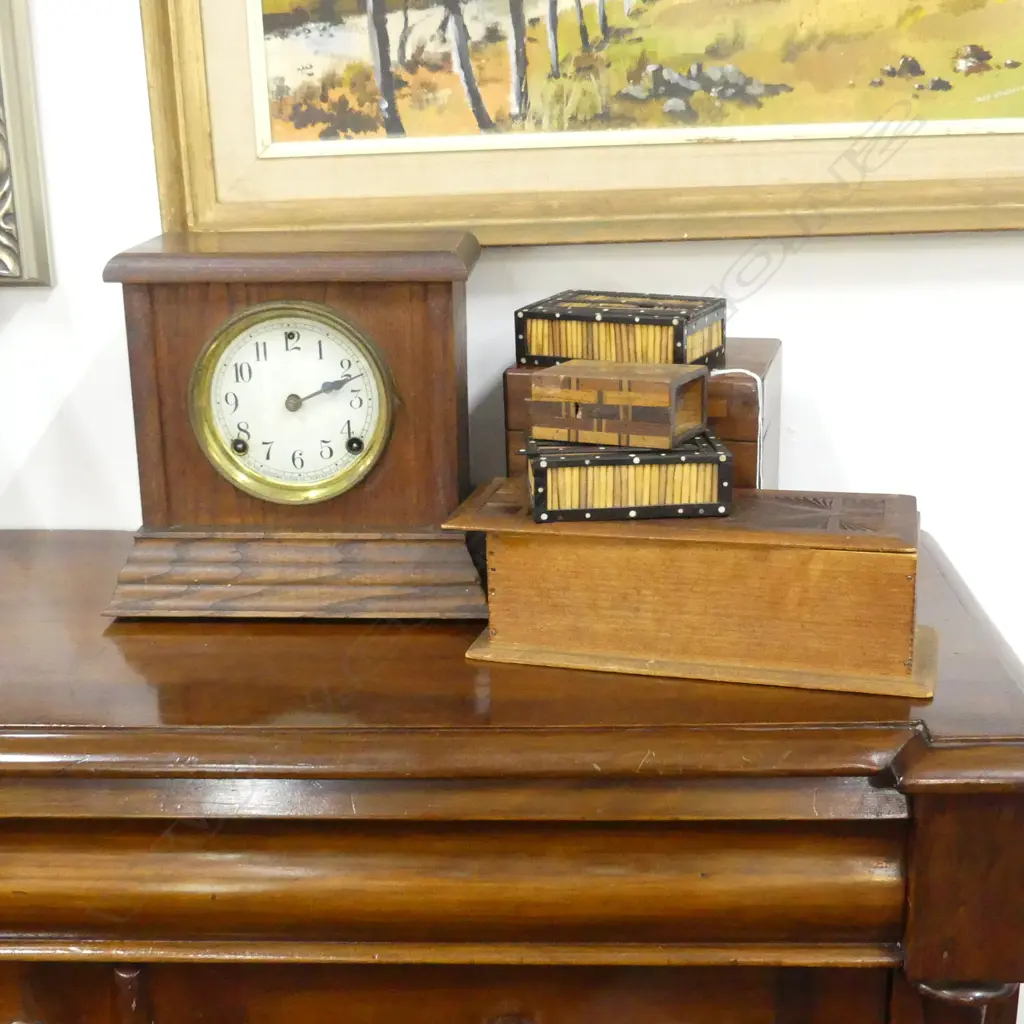 5 WOODEN BOXES (2 QUILL AF) + MANTLE CLOCK H.250mm (Key Included) Image 1++