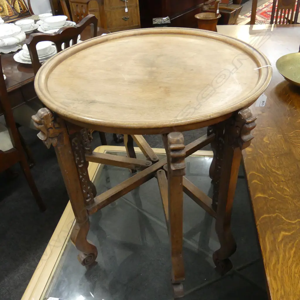 ORIENTAL WOODEN TRAY TABLE 620mm dia Image 1++