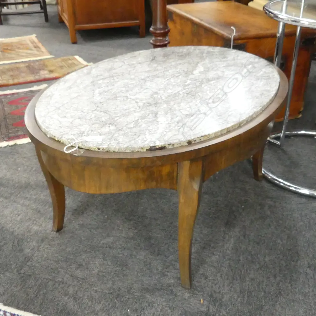MARBLE TOPPED OVAL SIDE TABLE W.910mm Image 1++