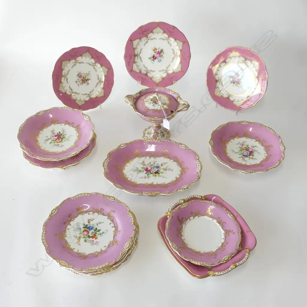 15PCE 19thC HAND PAINTED PINK DESERT SET... Image 1++