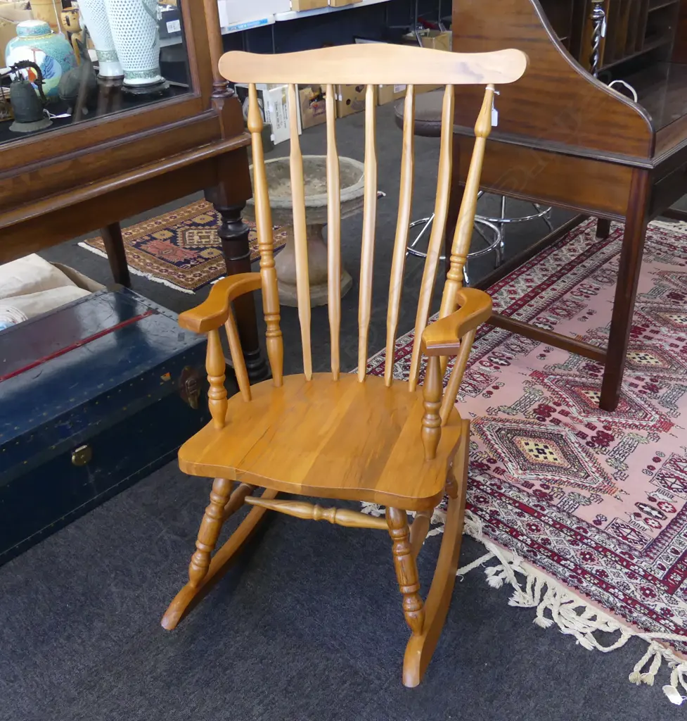 NZ rimu hand crafted rocking chair late 20thC Image 1++