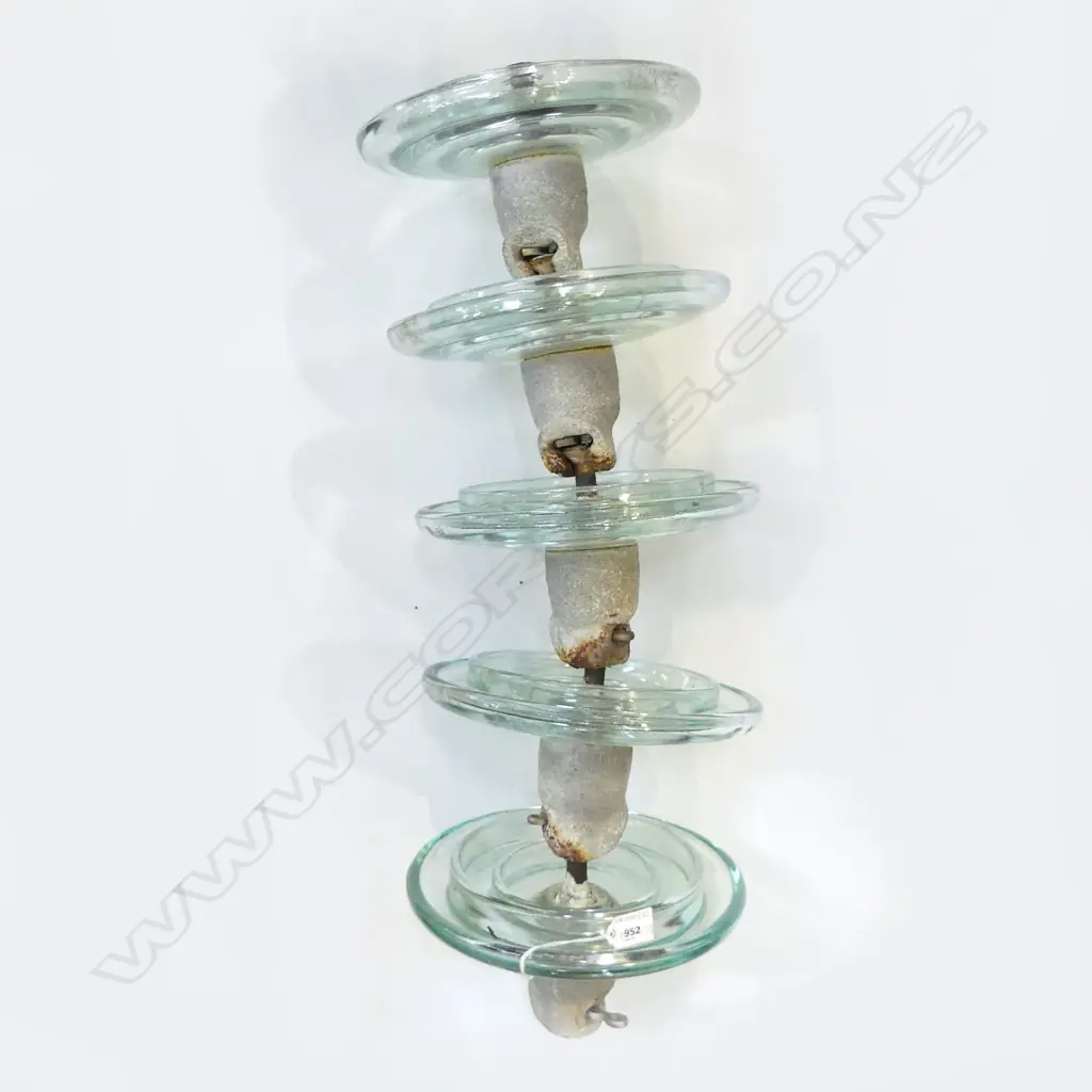 VINTAGE GLASS ELECTRICAL INSULATOR STING w. 5 DISKS L.700mm Image 1++