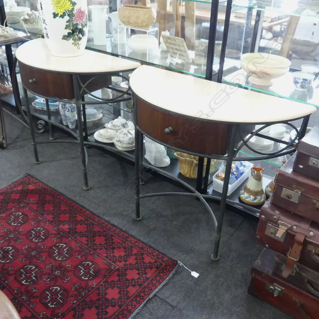 PR DEMILUNE MARBLE TOPPED TABLES 915x385x760mm Image 1++