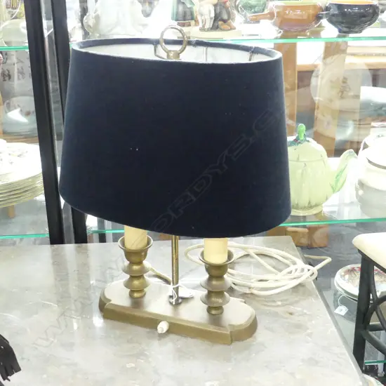 BRASS BOUILLOTTE TABLE LAMP w. VELVET SHADE H.405mm