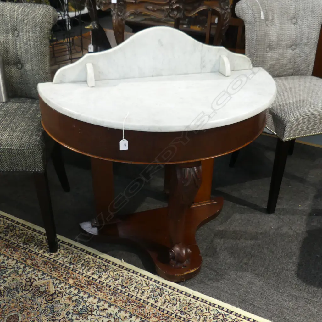 VICTORIAN MARBLE TOPPED DEMI LUNE TABLE 900x450mm Image 1++