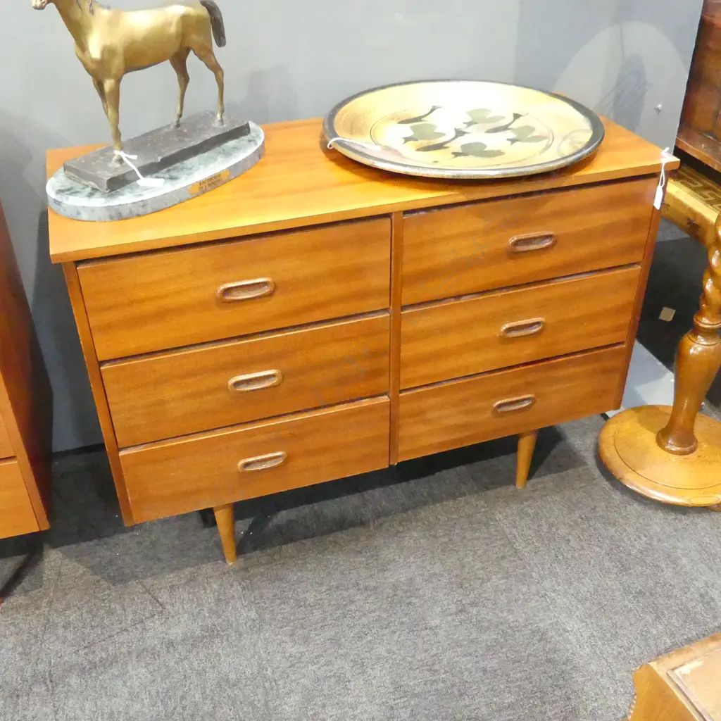 RETRO MAHOGANY VENEER 6 DRAWER CHEST 975x395x715mm Image 1++