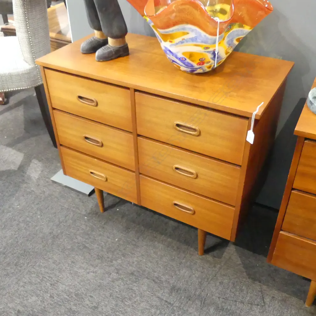 RETRO MAHOGANY VENEER 6 DRAWER CHEST 800x395x720mm Image 1++