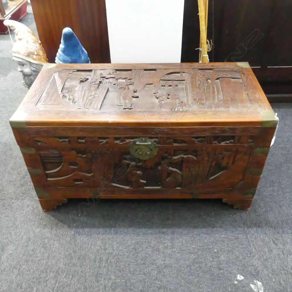 CARVED CAMPHOR CHEST 885x435x480mm Image 1++