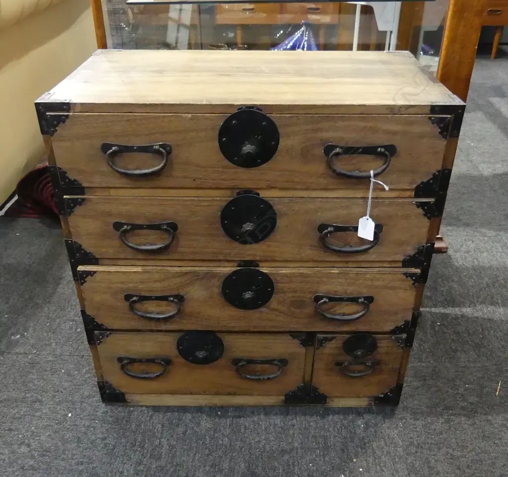 VINTAGE SM JAPANESE WOODEN TANSU/COLLECTOR'S CHEST 5-DRAWER - 555 X 305 X 580MM Image 1++