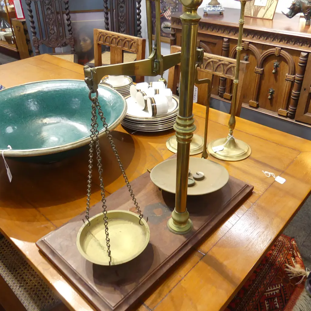 SET OF BRASS POSTAL SCALES H570mm Image 1++