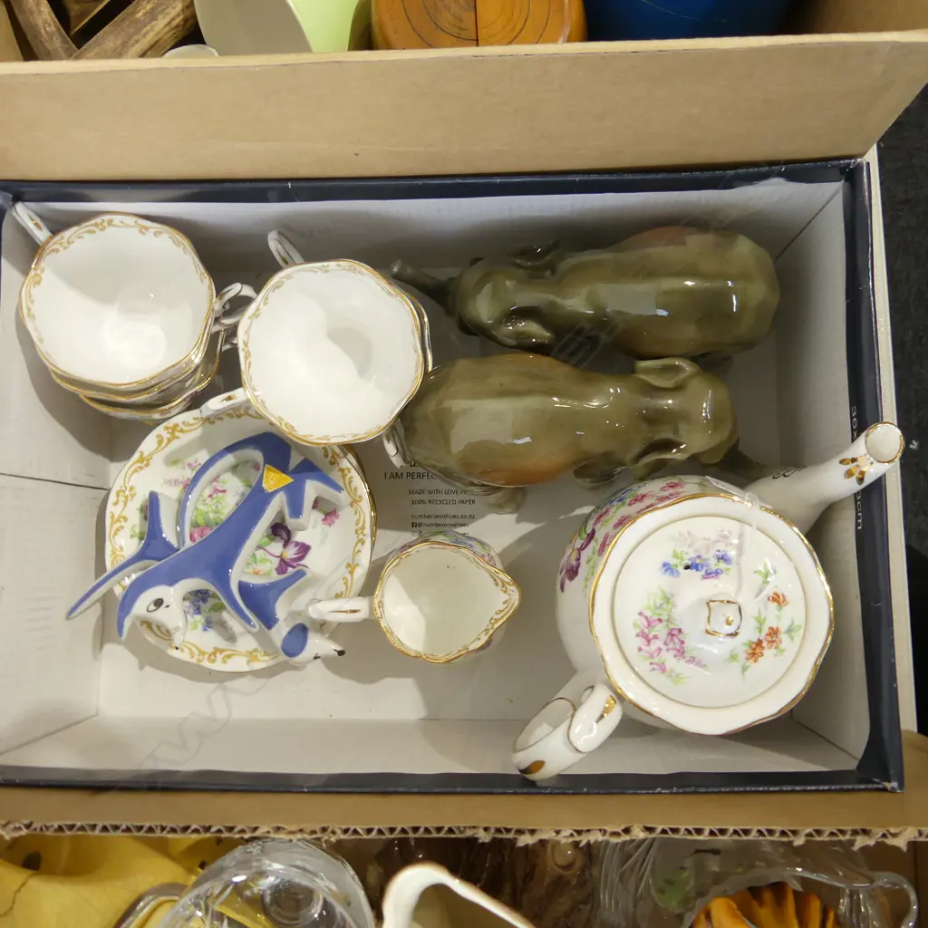 14 PCE ROYAL ALBERT NOSEGAY TEA SET + 4 ROYAL DUX ANIMALS Image 1++