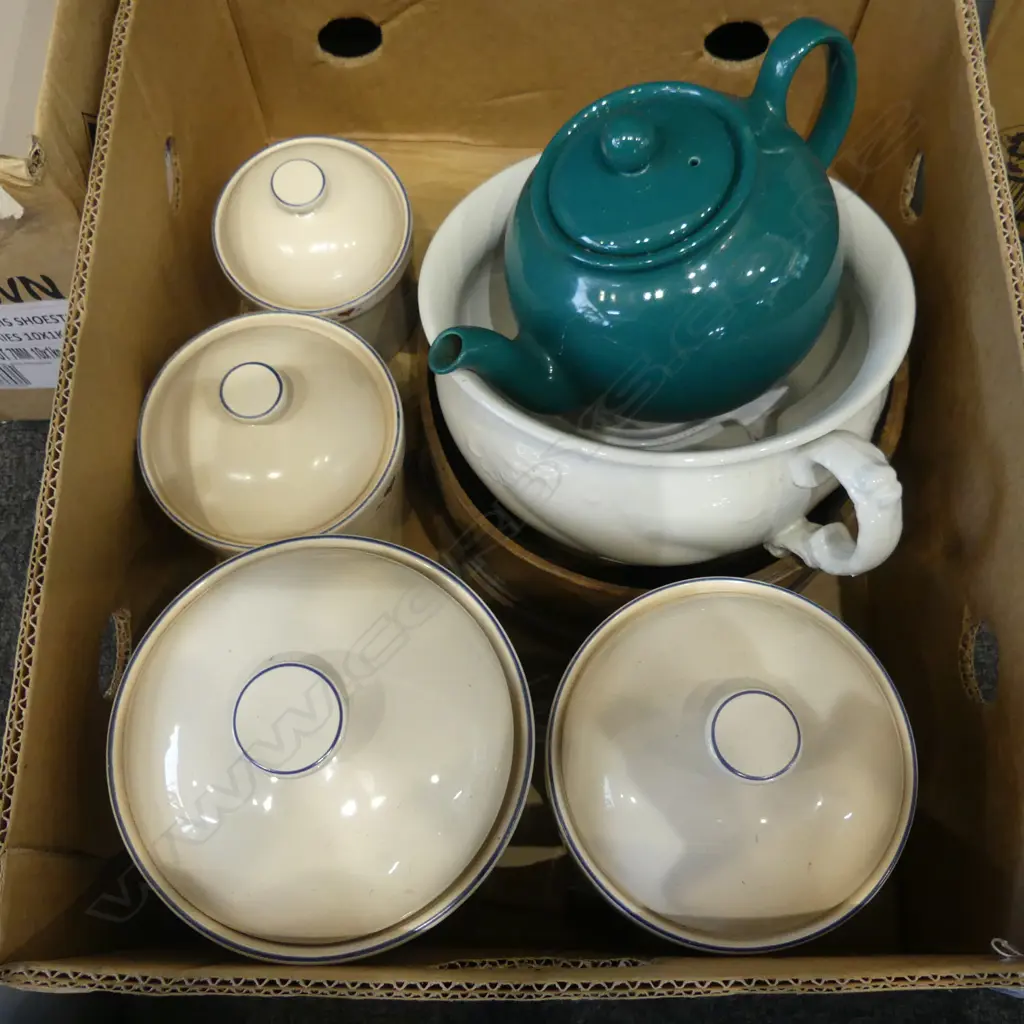 SET OF 4 SUSAN WINGET KITCHEN JARS H.150 - 235mm, SIFTER 250mm dia, TEA POT, POTTY, FISH DISH, PAPER WEIGHT Image 1++