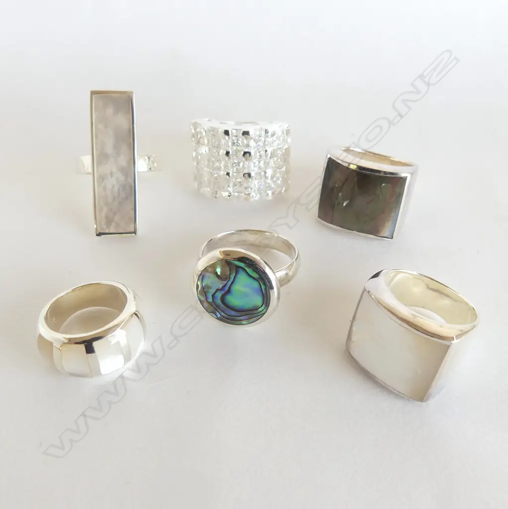 6 SILVER MOP PAUA & CZ SET RINGS Image 1++