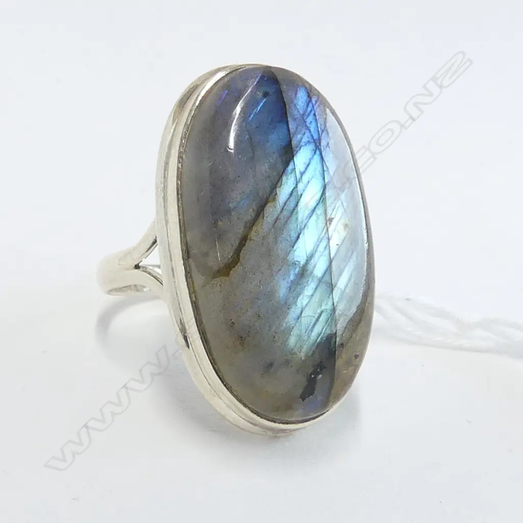 SILVER OVAL LABORITE RING. SIZE S/T Image 1++