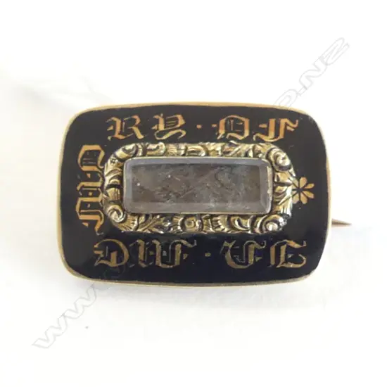 SM 14ct Y GOLD & BLACK ENAMEL MOURNING BROOCH, 'JANE HOLE 1849' TO REVERSE, 2.2gm, 20 x 10mm
