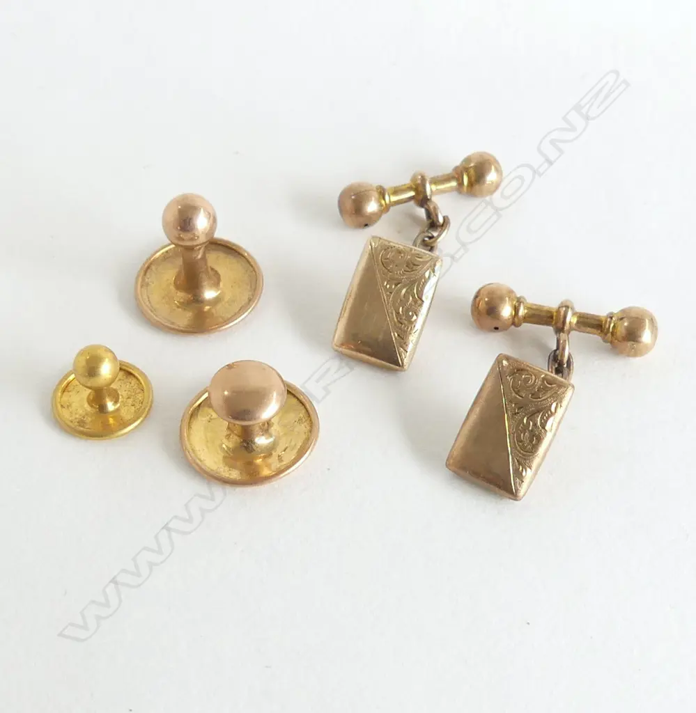 PR 9ct CUFFLINKS + 3 STUDS 6.0gms Image 1++