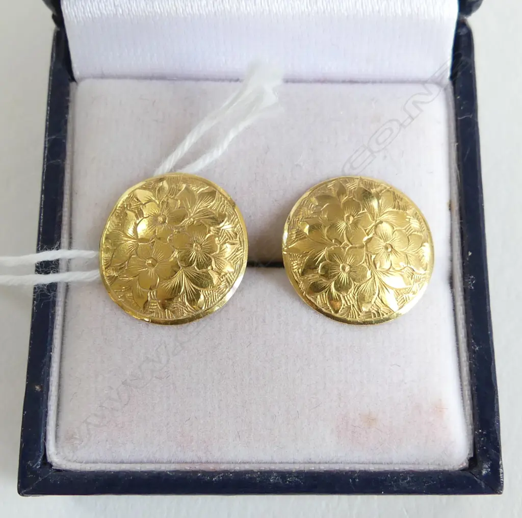 PR OF GOLD? ENGRAVED EARINGS WITH R/G SCROLLS 1.5G Image 1++