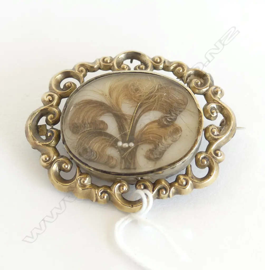ANTIQUE MOURNING BROOCH with PEARLS, ENGRAVED 'LD 54' TO REVERSE', 55 x 45mm Image 1++