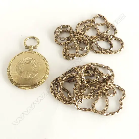 GOLD? MUFF CHAIN 34.9gms faulted in 2 sections & LOCKET. Essentially testing as gold but mixed readings so unsure