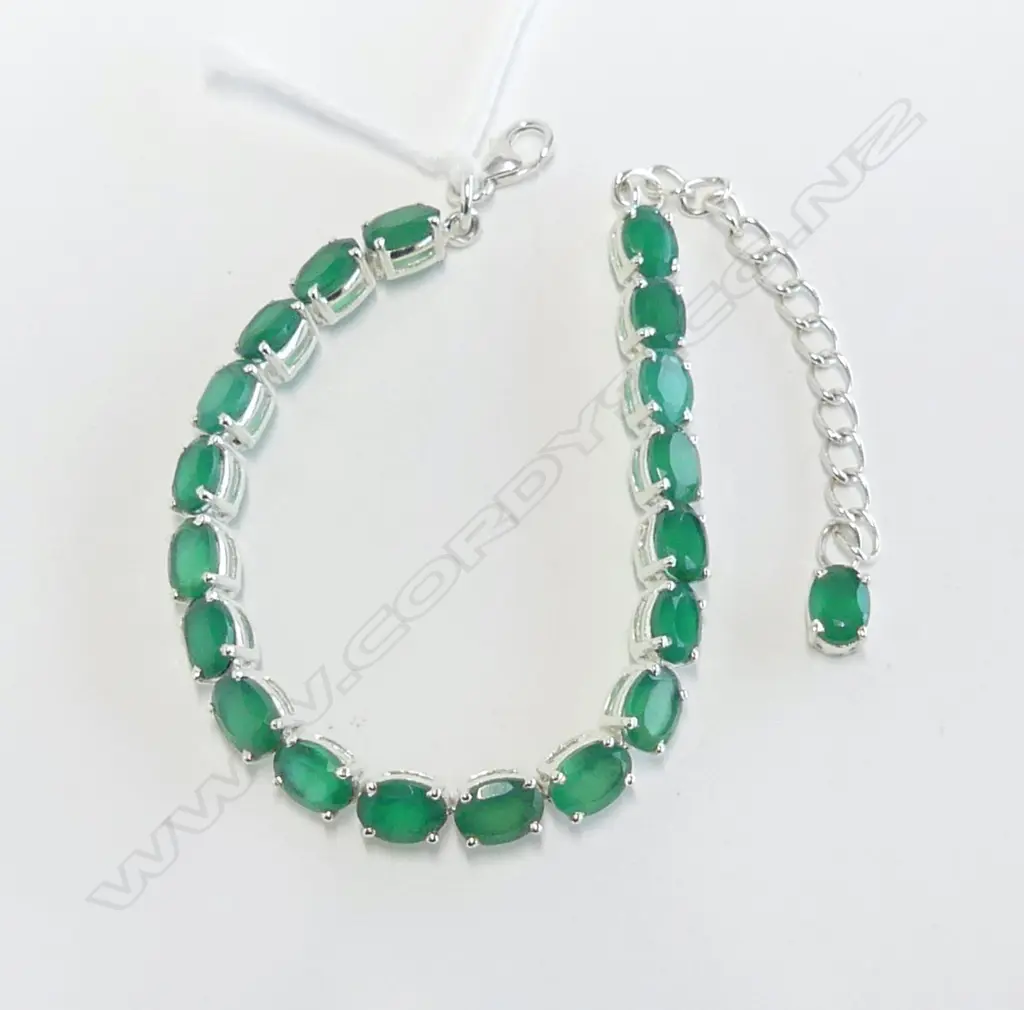 SILVER & GREEN CHROME DIOPSIDE TENNIS BRACELET Image 1++