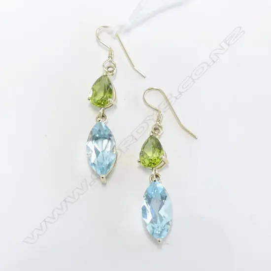 14ct GOLD PERIDOT & BLUE TOPAZ EARRINGS