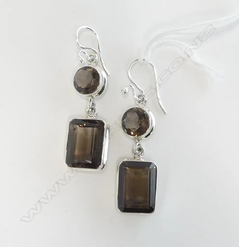 PR SILVER SMOKEY TOPAZ DROP EARRINGS Image 1++