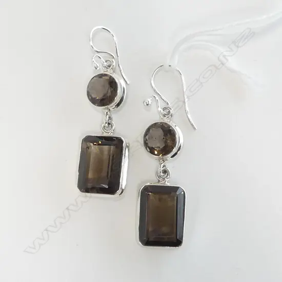 PR SILVER SMOKEY TOPAZ DROP EARRINGS