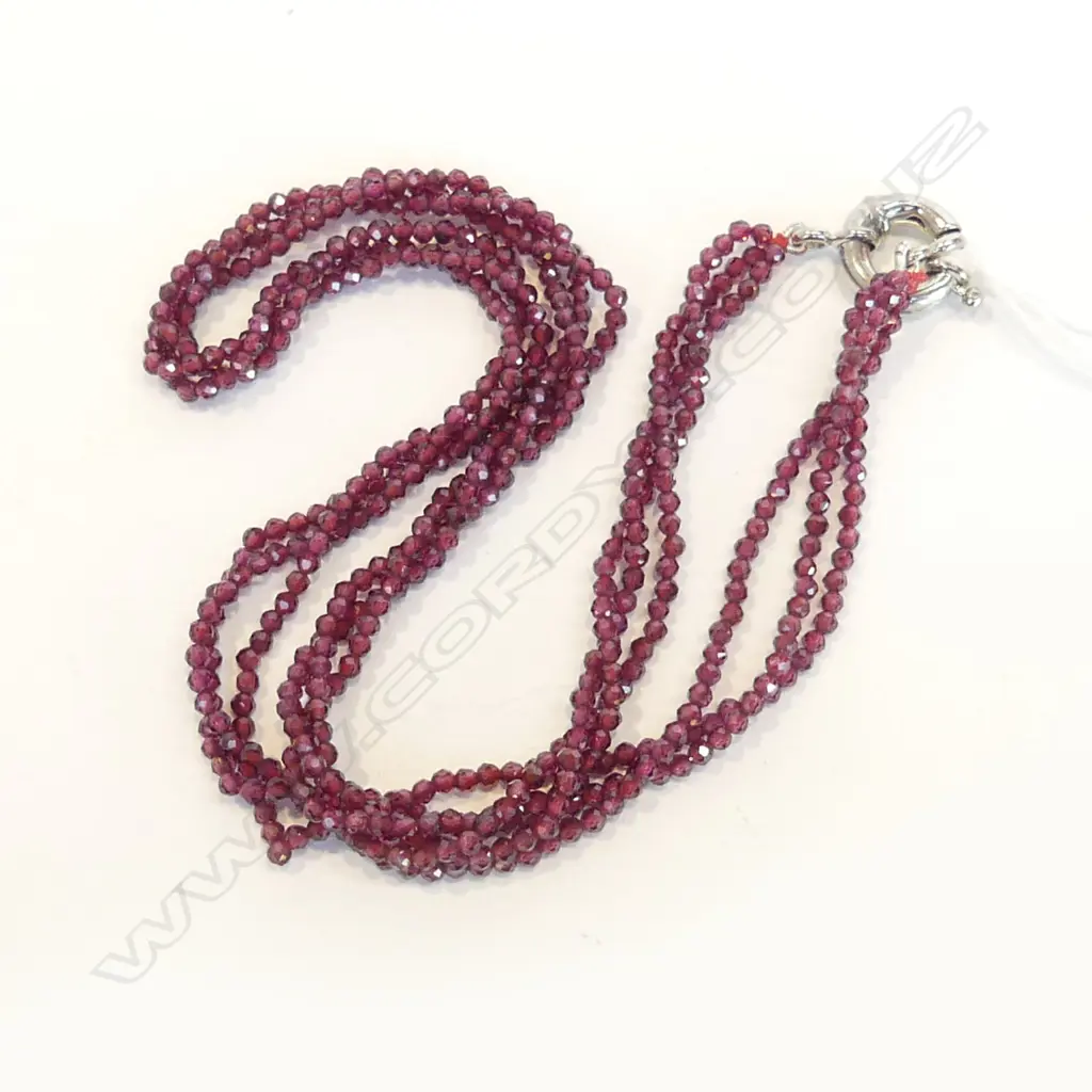 TWISTED THREE STRING GARNET NECKLACE SILVER CLASP Image 1++
