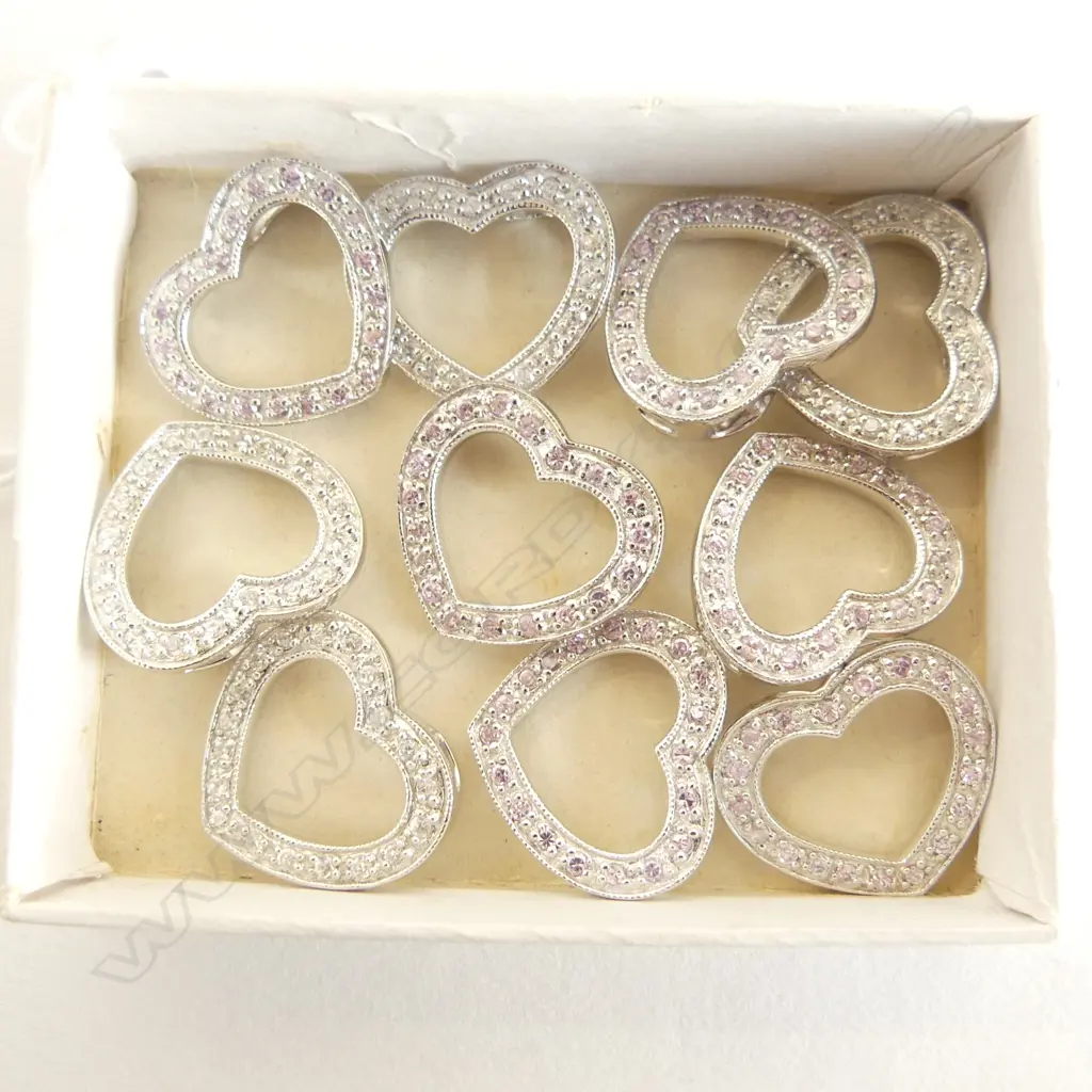 10 SILVER OPEN HEART CZ SET PENDANTS, NEW Image 1++