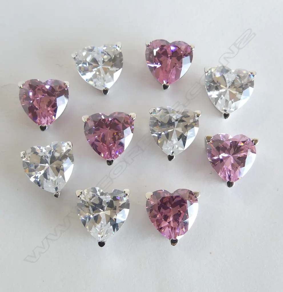 10 SILVER & CZ SET HEART PENDANTS, NEW Image 1++