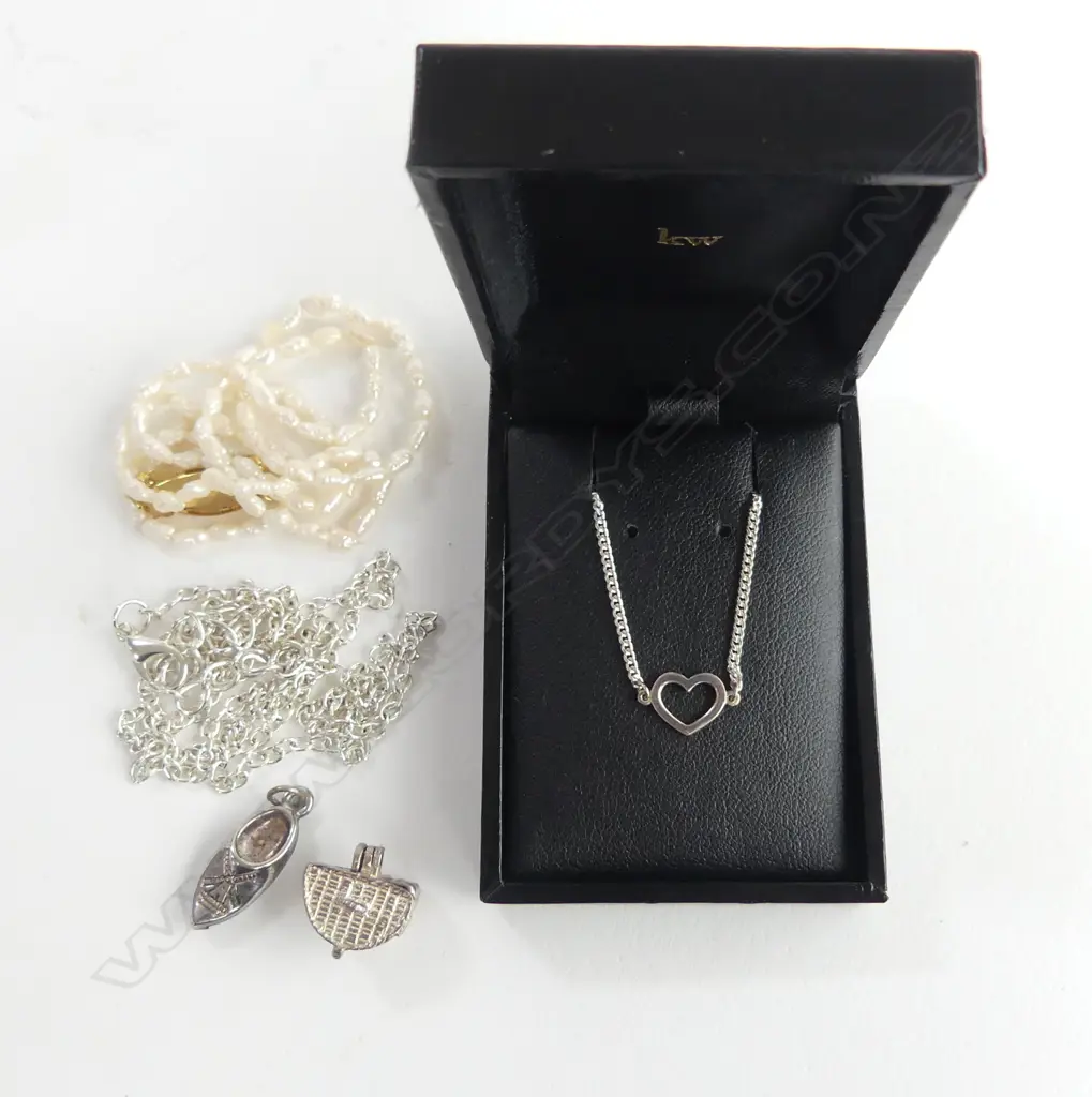 SILVER NECKLACE + 2 CHARMS + KAREN WALKER STG NECKLACE & PEARL NECKLACE Image 1++