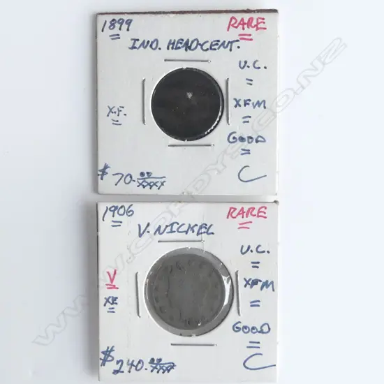 2 OLD AMERICAN COINS: 'rare' 1906 V. NICKEL + 1899 IND. HEAD CENT