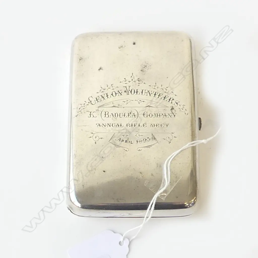 HEAVY SILVER CARD CASE 'CEYLON VOLUNTEERS ... RIFLE MEET 1893' 300 YDS 1ST prize 232gms Image 1++