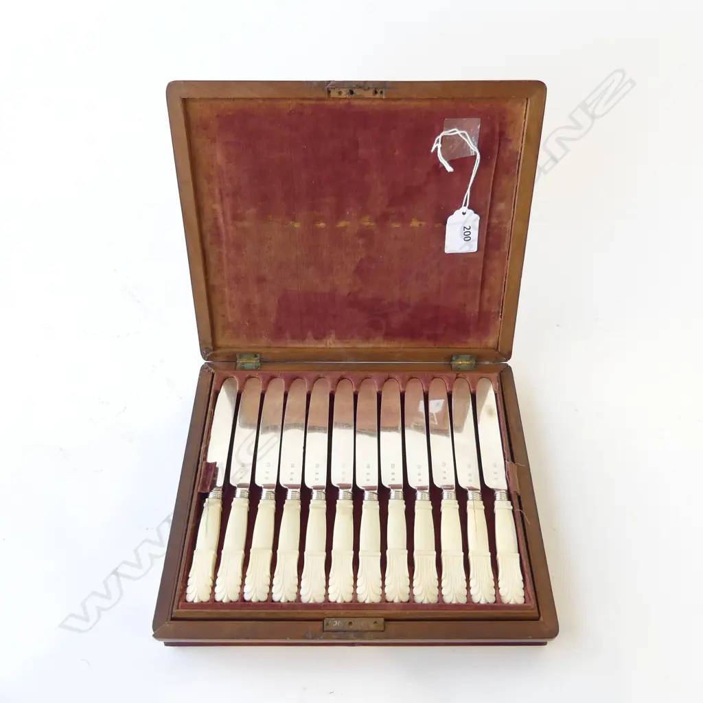 CASED IVORY HANDLED FRUIT KNIFE & FORK SET  Image 1++