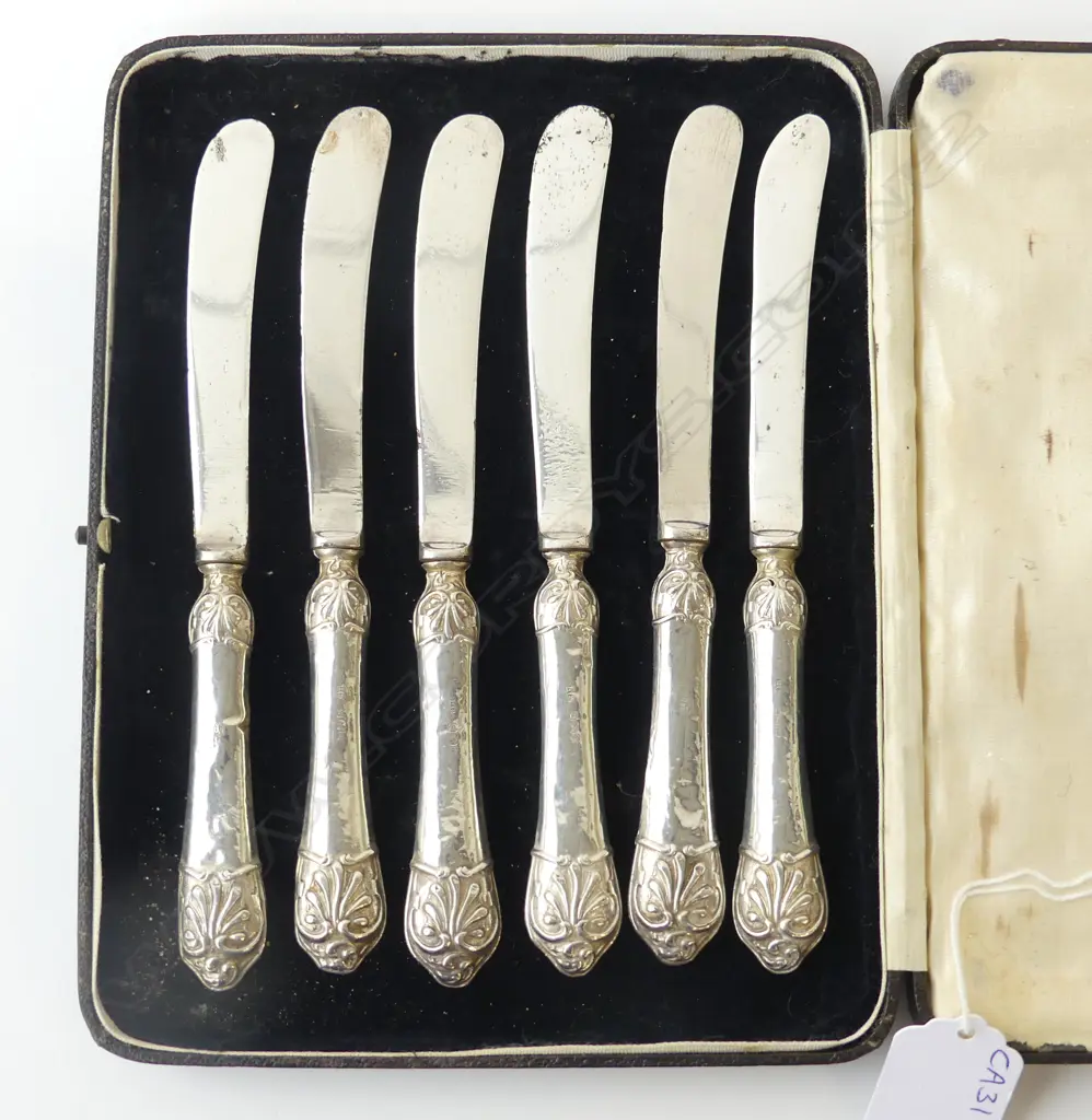 SIX STG SILVER HANDLED PATE KNIVES SHEFFIELD 1907, L.170MM Image 1++