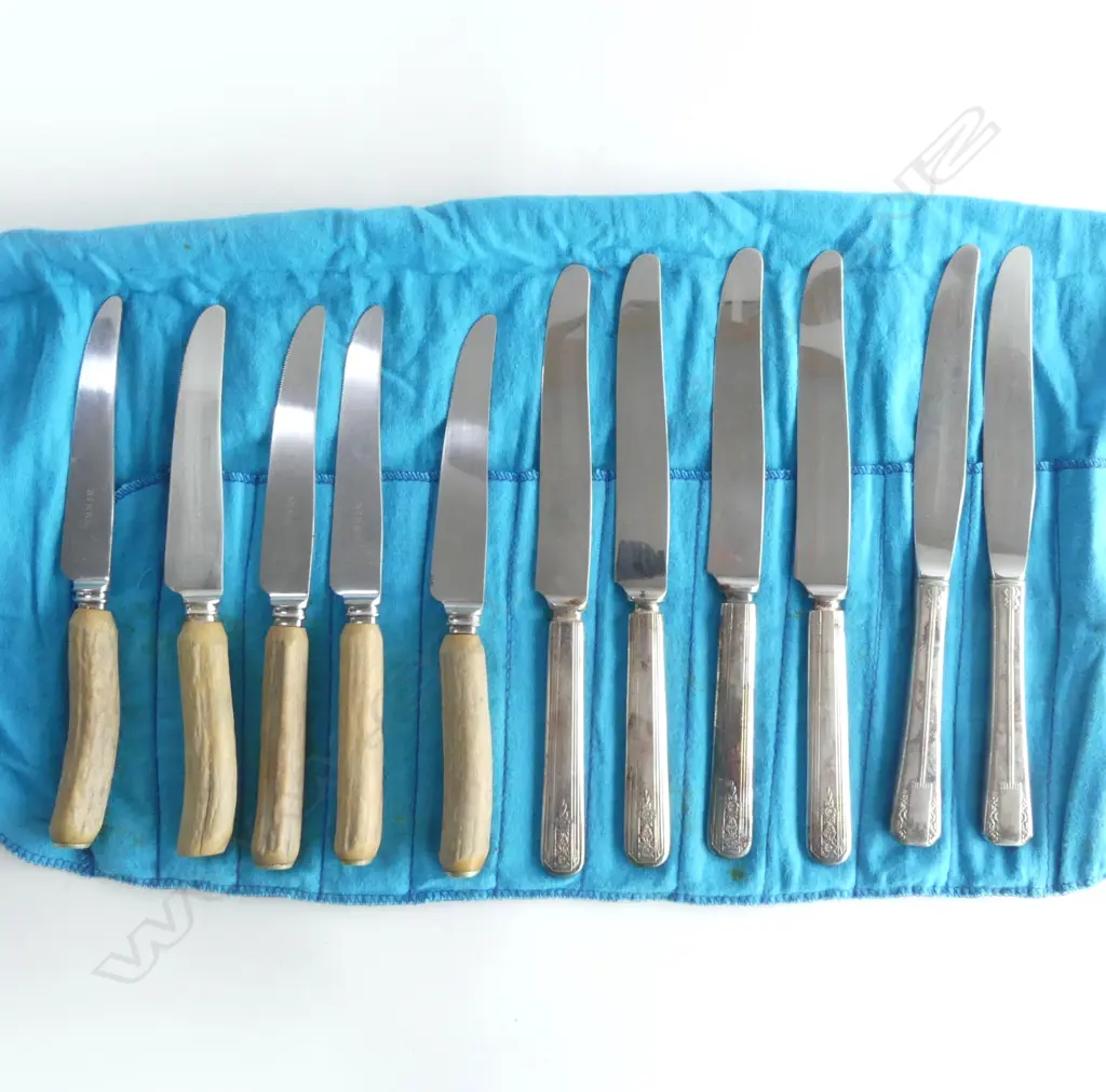 SET 5 ANTLER HANDLED KNIVES + 6 S/PLATE KNIVES Image 1++