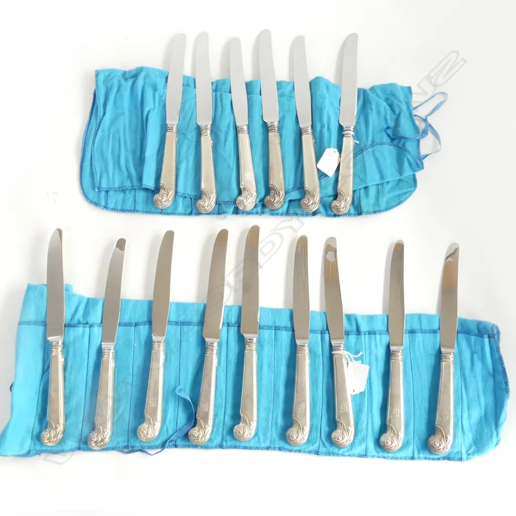 SET 15 CANADIAN BIRK'S STERLING PISTOL TYPE GRIP HANDLED LGE TABLE KNIVES stainless blades Image 1++